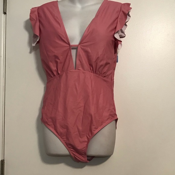 Pink ruffle sleeve one piece NWT sz XL - Picture 3 of 8